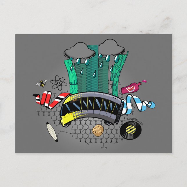 Cartão Postal Manchester e Grande Manchester com abelha e bonde (Frente)