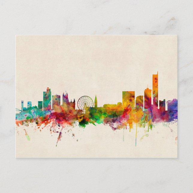 Cartão Postal Manchester England Skyline Cityscape (Frente)