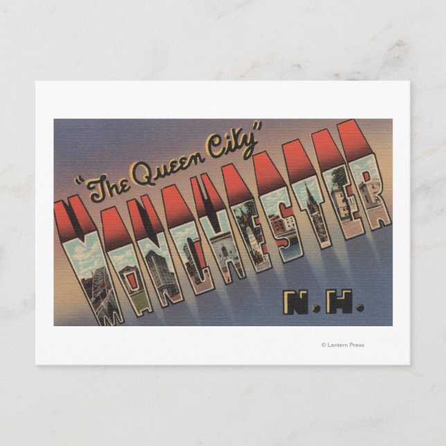 Cartão Postal Manchester, New Hampshire - Cenas de Letras Maiúsc (Frente)