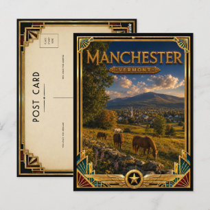 Cartão Postal Manchester Vermont Arte Deco Vintage Idade Dourada