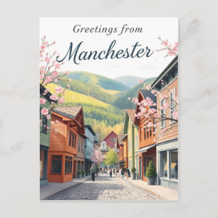 Cartão Postal Manchester, Vermont Ruas da Cidade Montanhosa Vint