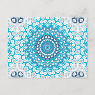 Cartão Postal Mandala Azul e Branco Geometrização de Inverno Cri