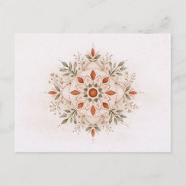 Cartão Postal Mandalá Botânico Boho em Aquarela Terracota