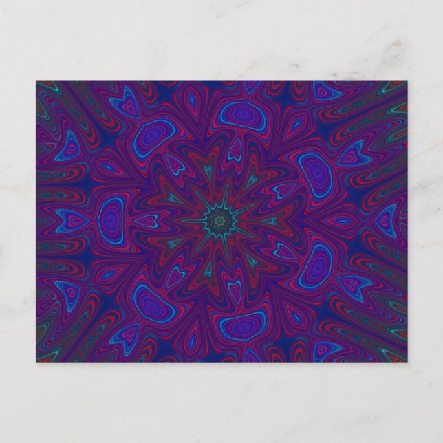 Cartão Postal Mandala com estrelas e corações em roxo, azul, ver (Frente)