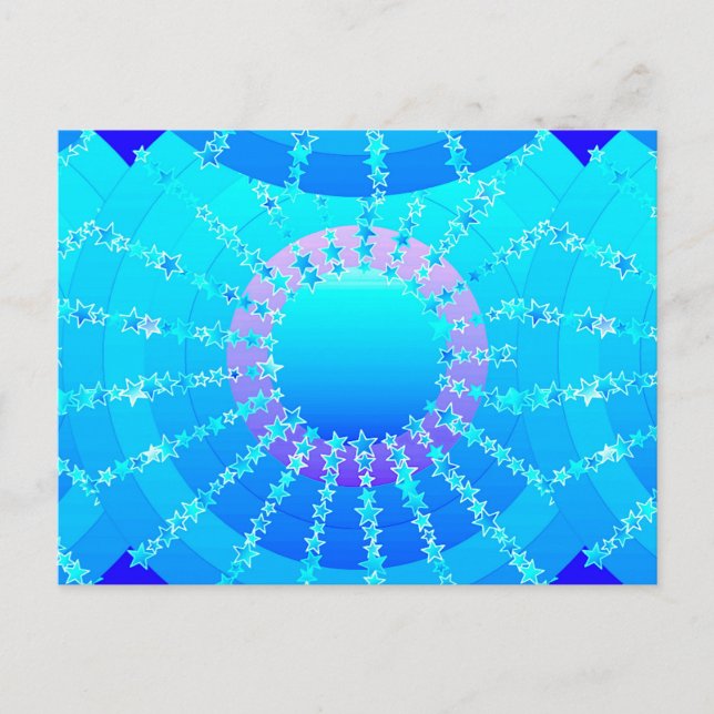 Cartão Postal Mandala com estrelas - gradiente de cetim turquesa (Frente)