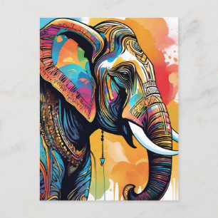 Cartão Postal Mandala de elefante aquarela