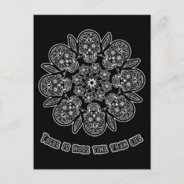 Cartão Postal Mandala do Dia dos Mortos Fundo Preto para Colorir