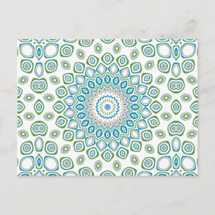 Cartão Postal Mandala do Oceano em Azul, Cinza e Branco