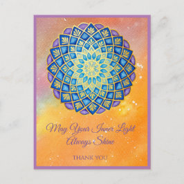 Cartão Postal Mandala Dourada Blue Purple Floral Script