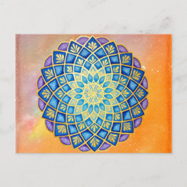 Cartão Postal Mandala Dourada Laranja Cor Azul Púrpura Floral