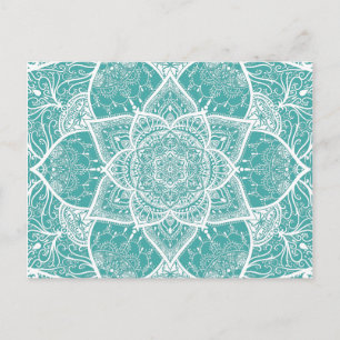 Cartão Postal Mandala em Azul Turquesa e Branco - Loergann em Bl
