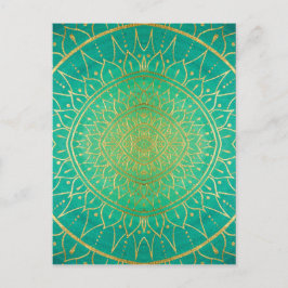 Cartão Postal Mandala Emeral Verde Dourado Colorido