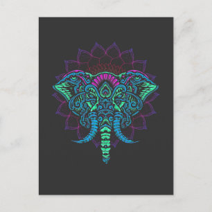 Cartão Postal Mandala Ganesha — Elefante Indiano Art