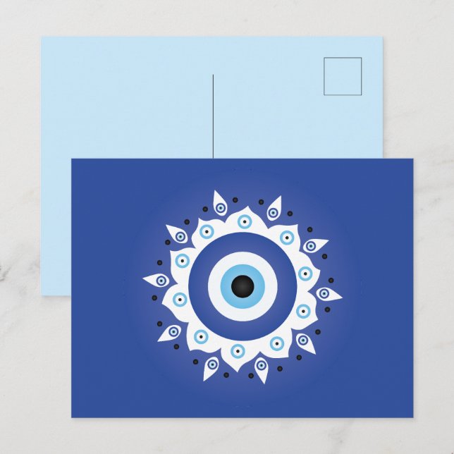 Cartão Postal Mandala Grego Mau Azul Branco (Frente/Verso)