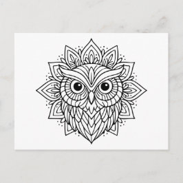 Cartão Postal Mandala Owl Head Line Art