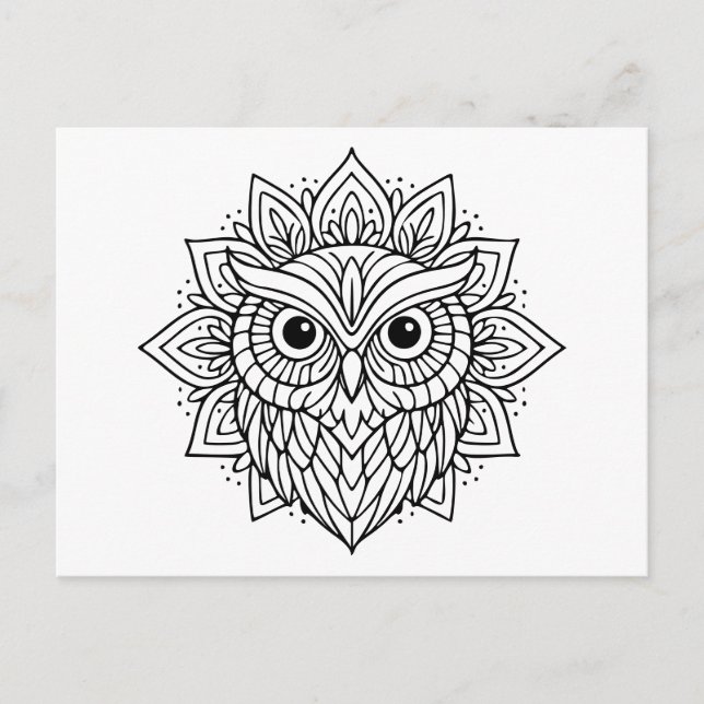 Cartão Postal Mandala Owl Head Line Art (Frente)