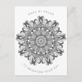 Cartão Postal Mandalá Preto e Branco Trippy Psicodélico Hippie