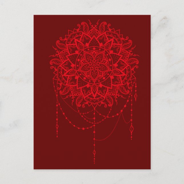 Cartão Postal Mandala red maroon Indian (Frente)