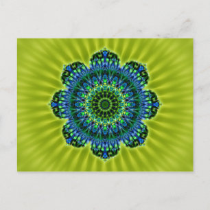 Cartão Postal Mandala verde azul flor lightgreen