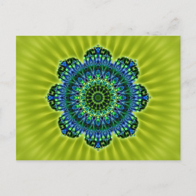 Cartão Postal Mandala verde azul | flor lightgreen (Frente)