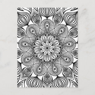 Cartão Postal Mandalas Trippy Psicodélico Hippie Preto e Branco