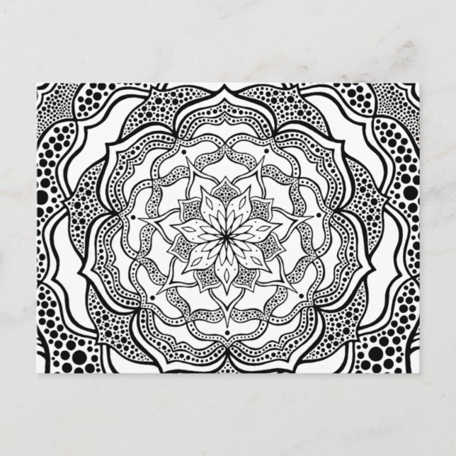 Cartão Postal Mandalas Trippy Psicodélico Hippie Preto e Branco (Frente)