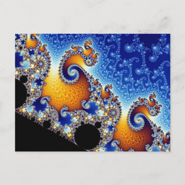Cartão Postal Mandelbrot Azul Fractal Espiral Dupla (Frente)