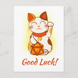 Cartão Postal Maneki Neko Com Dice RPG D20 Boa Sorte
