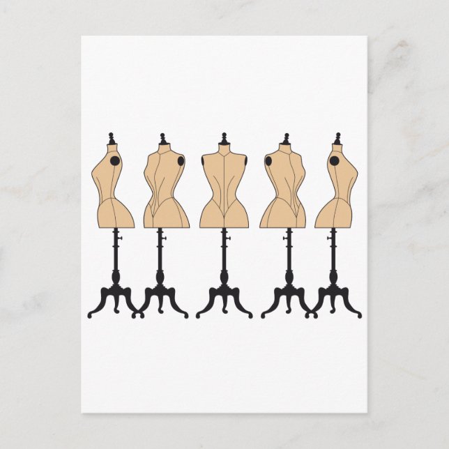 Cartão Postal manequins de moda antigos, formas de vestido antig (Frente)