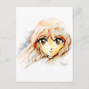 Cartão Postal Manga Anime Girl esboça grandes olhos kawaii fofo