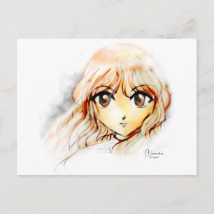 Cartão Postal Manga Anime Girl esboça grandes olhos kawaii fofo
