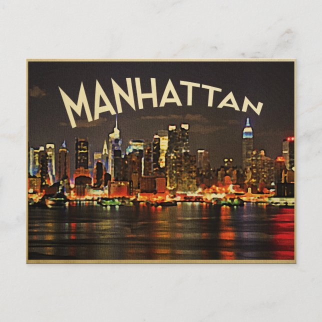 Cartão Postal Manhattan Night Skyline (Frente)