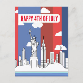 Cartão Postal Manhattan Skyline e Estátua da Liberdade 4 de julh