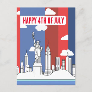 Cartão Postal Manhattan Skyline e Estátua da Liberdade 4 de julh