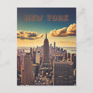 Cartão Postal Manhattan Skyline retro vintage Sunset