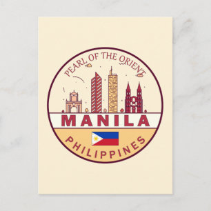 Cartão Postal Manila Filipinas City Skyline Emblem