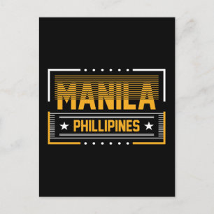 Cartão Postal Manila Filipinas Tipografia Moderna Desenho de Via