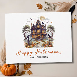 Cartão Postal Mansão Assombrada Elegante Feliz Halloween