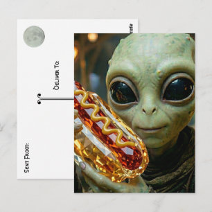 Cartão Postal Mantendo Contato Alien com Cachorro Quente Crist