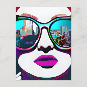 Cartão Postal Mantendo contato   Mulher nos óculos de sol