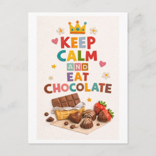Cartão Postal "Mantenha a Calma e Coma Chocolate"