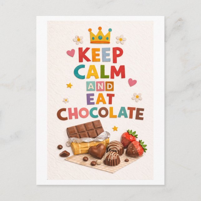 Cartão Postal "Mantenha a Calma e Coma Chocolate" (Frente)