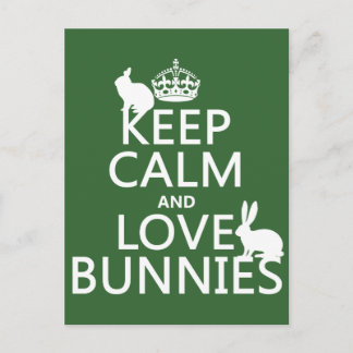Cartão Postal Mantenha Calma e Amem Bunnies - todas as cores