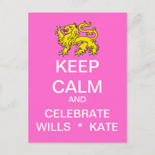 Cartão Postal Mantenha o Celebrado Wills Kate Postcard (rosa)