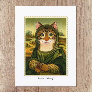 Cartão Postal Mantenha o Gato de Mona Lisa Bonita Sorrindo Perso