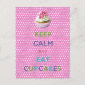 Cartão Postal Manter Cupcakes Calmos e Comer Bolinhas Rosa