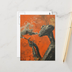 Cartão Postal Mantis Religioso Fumante Surrealista Retrô Diverti