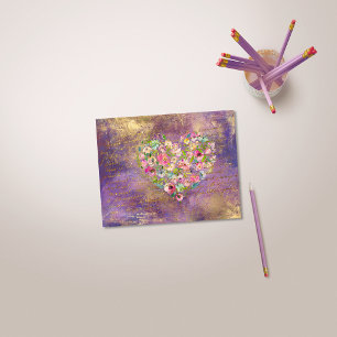 Cartão Postal Manuscrito Dourado de Coração Floral