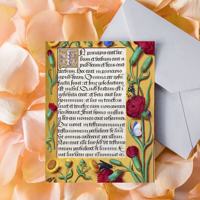 Cartão Postal Manuscrito Iluminado Medieval Gospel Rua John (Medieval Illuminated Manuscript Gospel St John Catholic Christian Latin Liturgy Postcard)