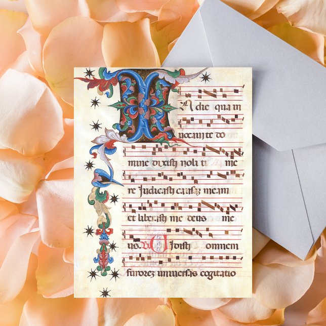 Cartão Postal Manuscrito Medieval Gregoriant Chant (Antiphon Gregoriant Chant Medieval Manuscript Catholic Christian Latin Liturgy Postcard)